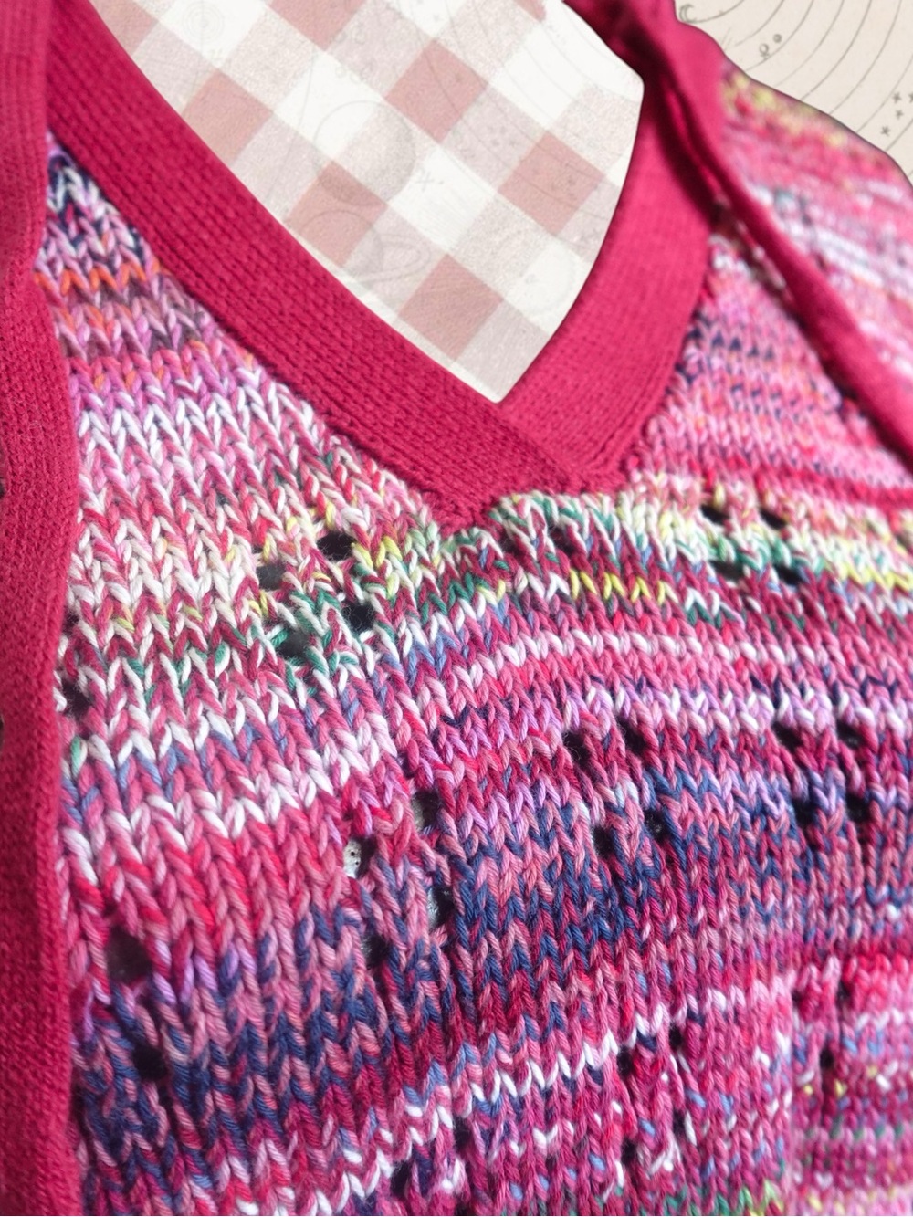 Central Park West Magenta Pink Multicolor V-Neck Sweater